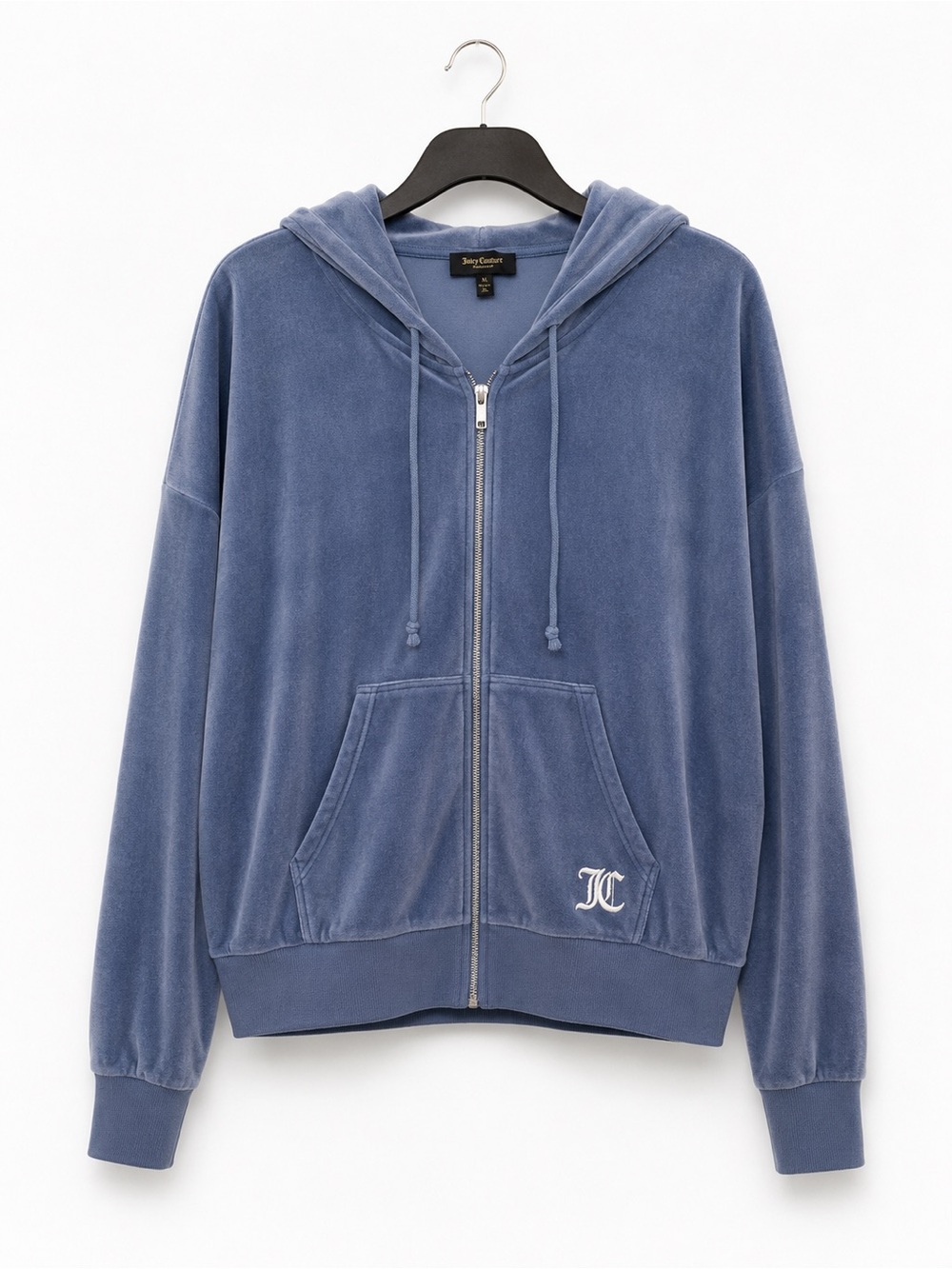 Juicy Couture Blue Velour Zip Up Hoodie XL Y2K Embroidered Logo